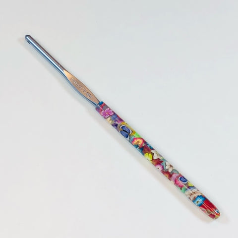 Polymer Clay Embellished Crochet Hook - Susan Bates - Size F5/3.75mm - Flowers and Blue Butterflies