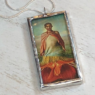 Handmade Double-Sided Glass and Silver Soldered Charm Pendant Necklace - 1"x 2" - Silvergleem Finish - Babe in a Cage