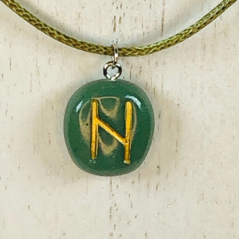 Handmade Polymer Clay Rune Pendant - Faux Deep Green Jade - Hagalaz