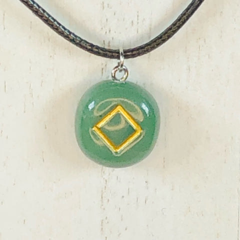 Handmade Polymer Clay Rune Pendant - Faux Deep Green Jade - Inguz
