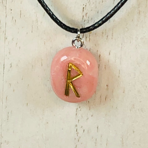 Handmade Polymer Clay Rune Pendant - Faux Rose Quartz - Raidho