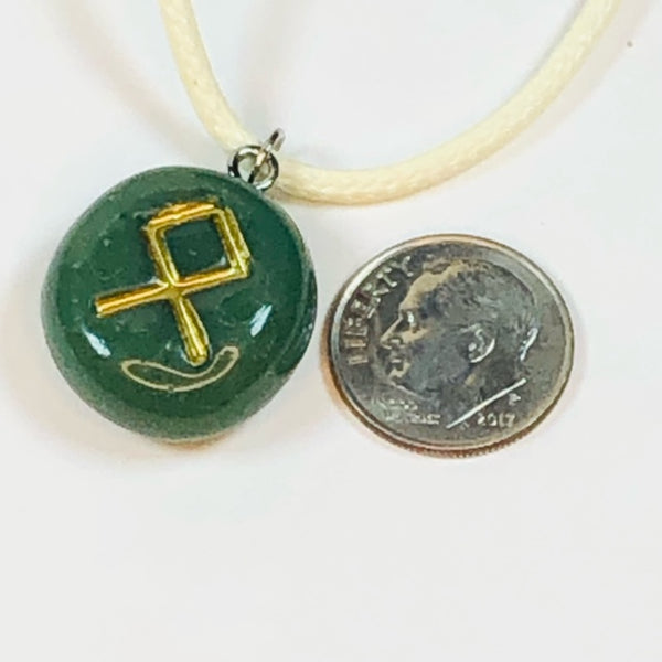 Handmade Polymer Clay Rune Pendant - Faux Deep Green Jade - Ophia