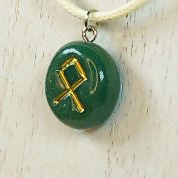 Handmade Polymer Clay Rune Pendant - Faux Deep Green Jade - Ophia