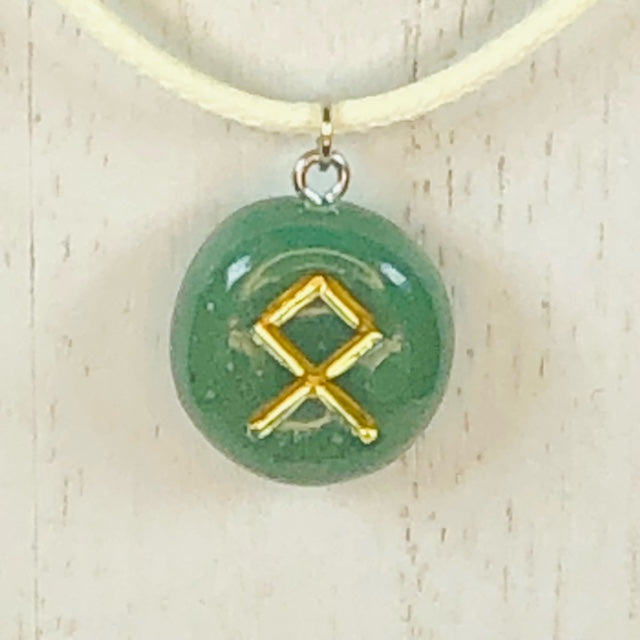 Handmade Polymer Clay Rune Pendant - Faux Deep Green Jade - Ophia