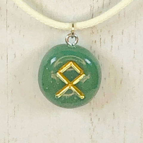 Handmade Polymer Clay Rune Pendant - Faux Deep Green Jade - Ophia