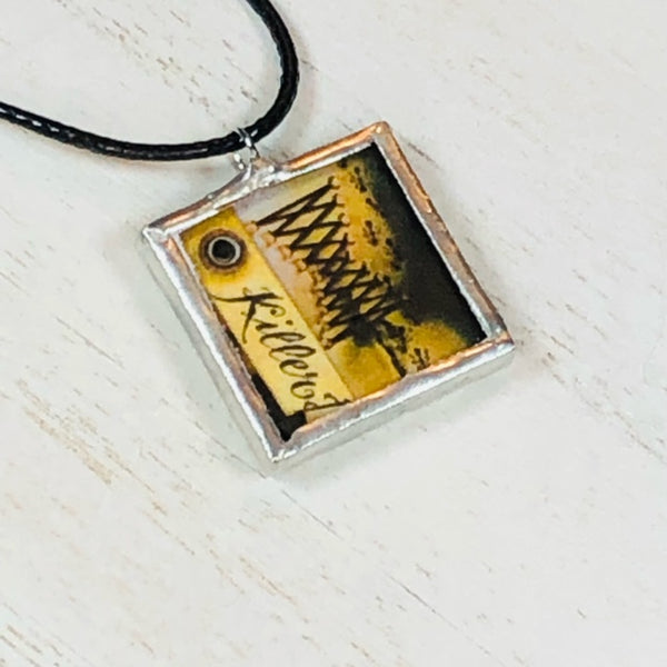 Handmade Reversible Glass and Silver Soldered Charm Pendant Necklace - Pewter Finish - 1"x 1" - Killer Corset