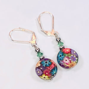 Handmade Polymer Clay Millefiori Earrings with Austrian Crystals