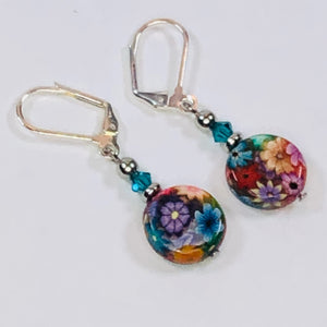 Handmade Polymer Clay Millefiori Earrings with Austrian Crystals - jennrossdesigns.com