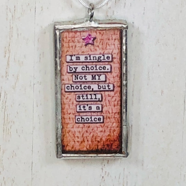 Handmade Reversible Glass and Silver Soldered Charm Pendant Necklace - 1"x 2" - Pewter Finish - Single Fairy