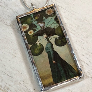 Handmade Double-Sided Glass and Silver Soldered Charm Pendant Necklace - 1"x 2" - Silvergleem Finish - Has Anyone Seen My Cat?