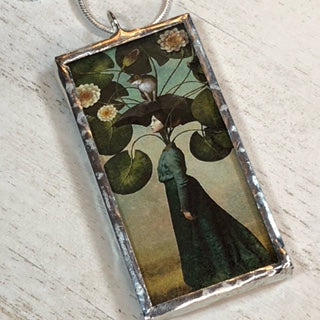 Handmade Double-Sided Glass and Silver Soldered Charm Pendant Necklace - 1"x 2" - Silvergleem Finish - Has Anyone Seen My Cat?