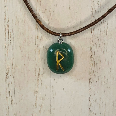 Handmade Polymer Clay Rune Pendant - Faux Dark Green Jade - Raidho