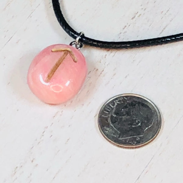 Handmade Polymer Clay Rune Pendant - Faux Rose Quartz - Telwaz