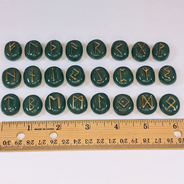 Handmade Polymer Clay Runes for Divination - Elder Futhark - Faux Dark Green Jade
