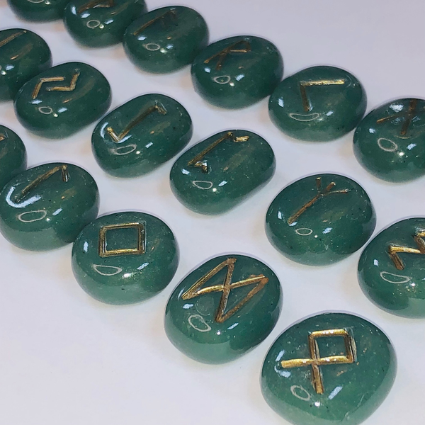 Handmade Polymer Clay Runes for Divination - Elder Futhark - Faux Dark Green Jade